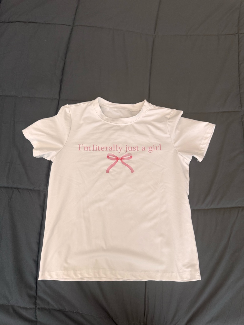 White Girls' Graphic Tee with Pink Bow